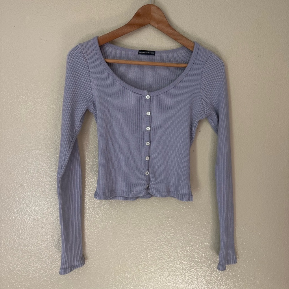 Brandy Melville Zelly Light Purple Ribbed Button-Down Shirt